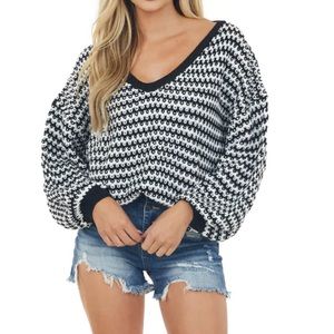 Miss Sparkling Black and Ivory Striped Lightweight Sweater